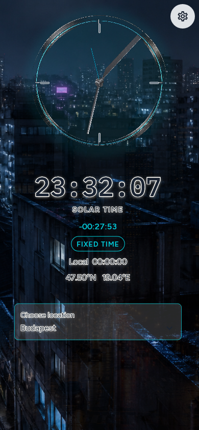 Illusztratív Metropolis skin, rögzített budapesti tesztidővel: 23:32:07