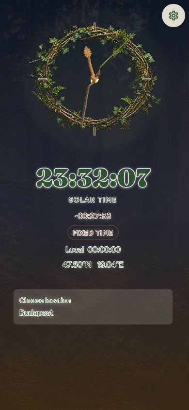 Illusztratív Nature Retreat skin, rögzített budapesti tesztidővel: 23:32:07